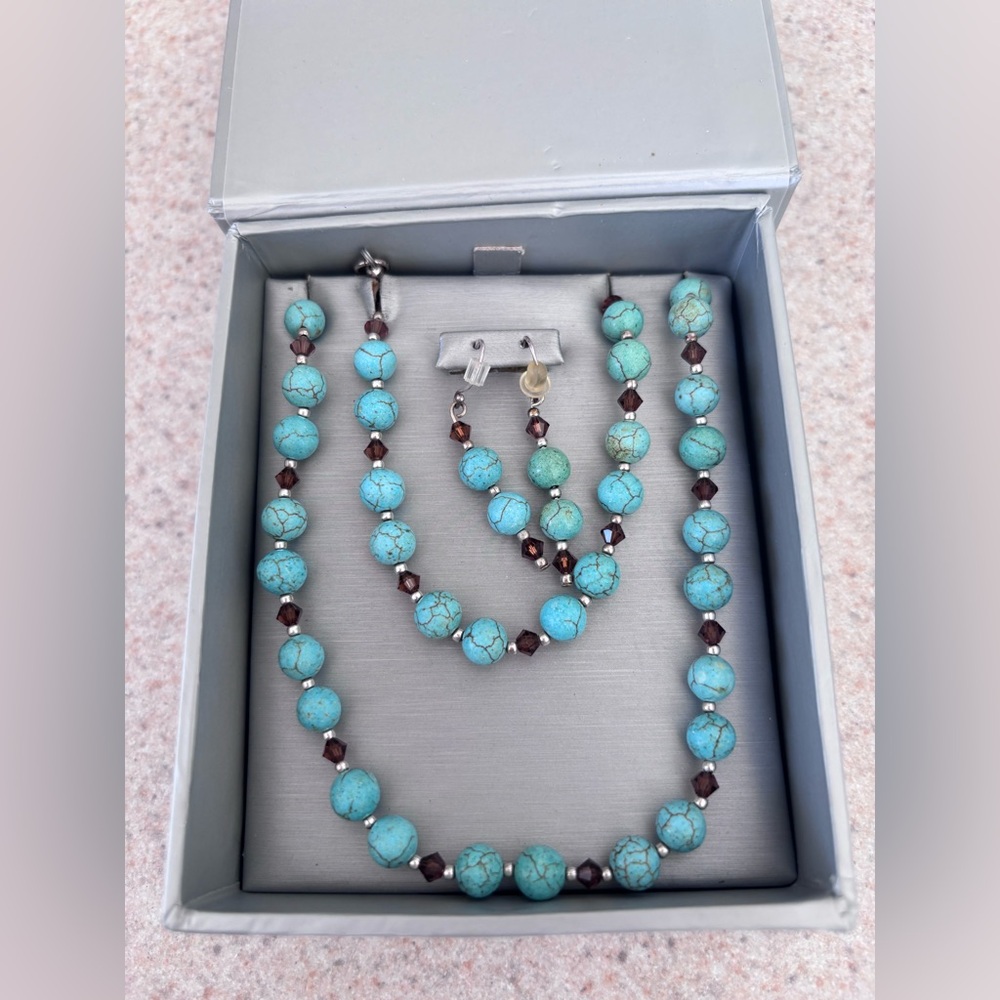 Turquoise and Brown Beaded Jewelry Set